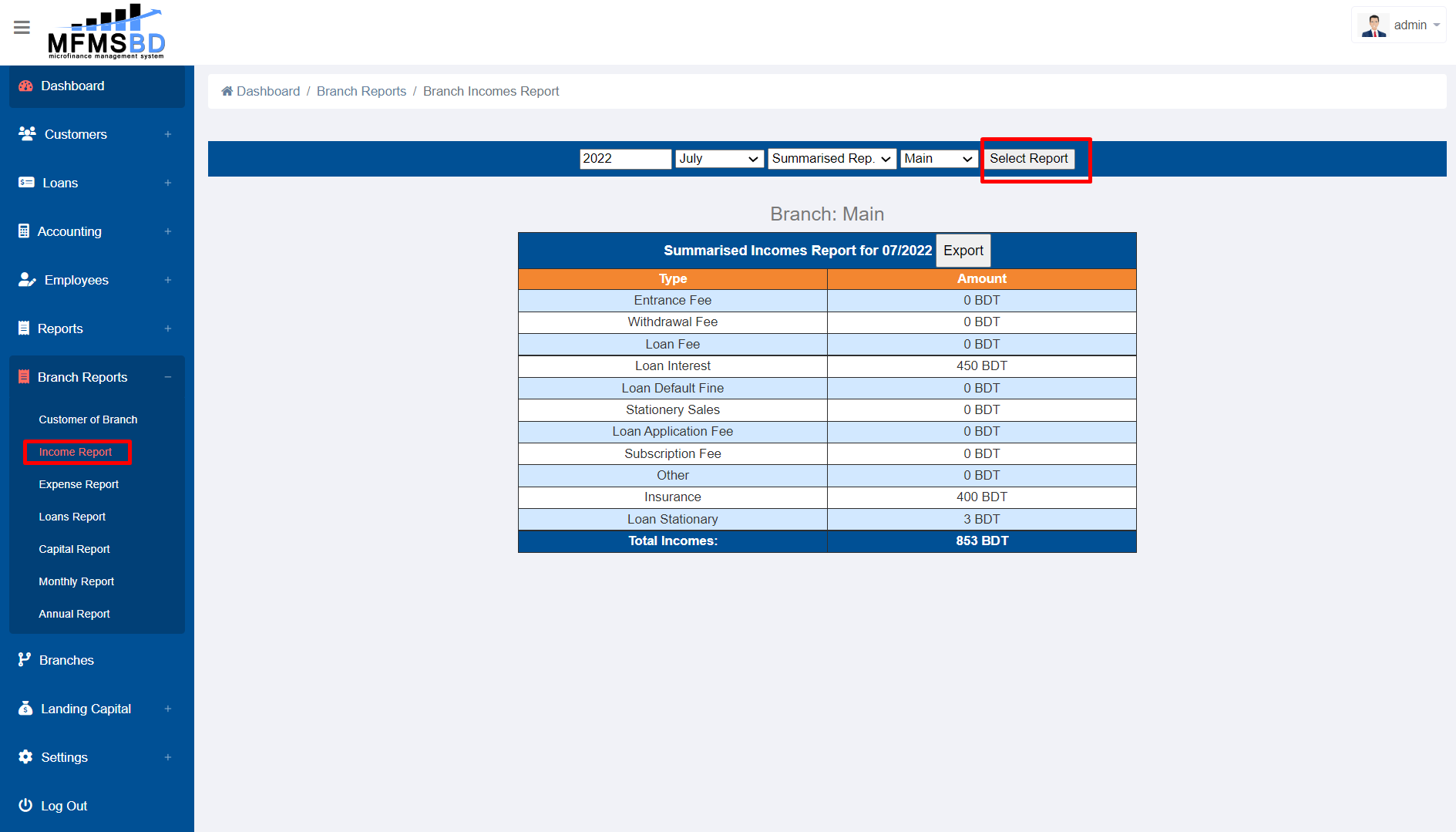 Income Report