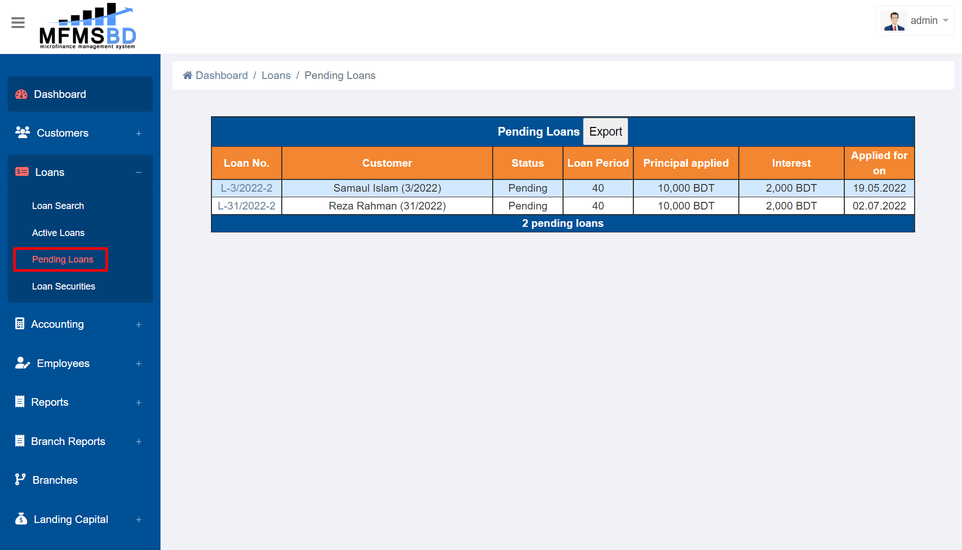 Pending Loan